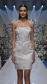 Beyaz Çiçekli Straplez After Party Elbisesi | 7Cihan Luxury Bridal