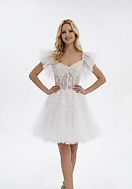 Tül Detaylı Mini Beyaz After Parti Elbisesi 7 CİHAN