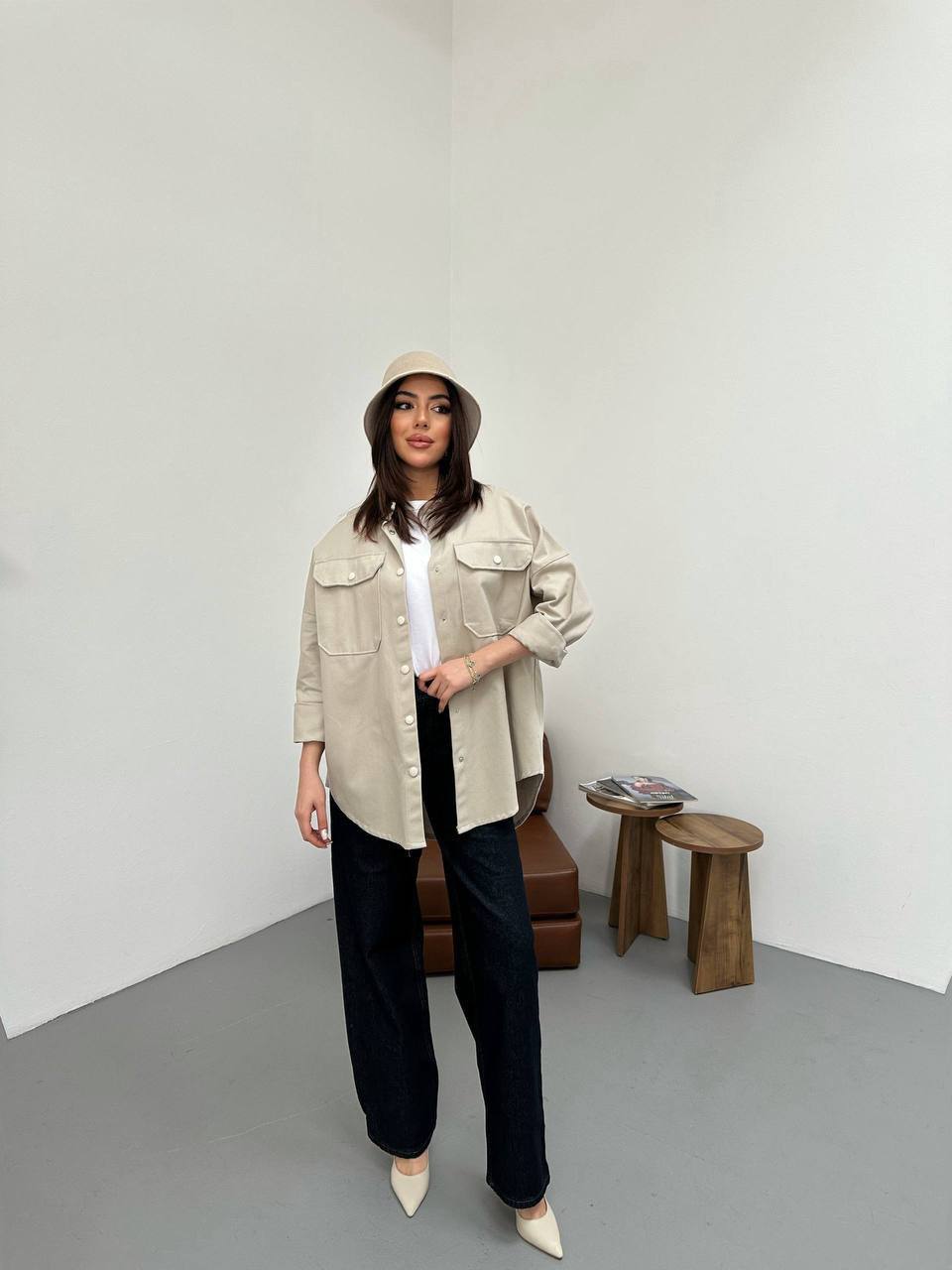 Kadın Lacivert Oversize Gömlek