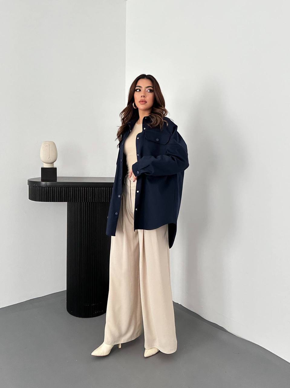 Kadın Lacivert Oversize Gömlek