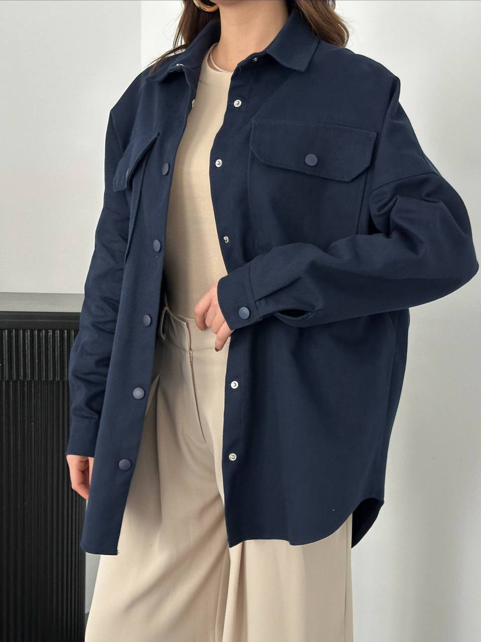 Kadın Lacivert Oversize Gömlek