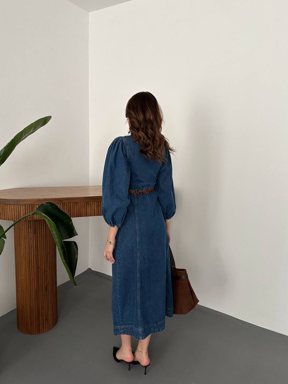 V Yaka Denim Elbise 7 CİHAN