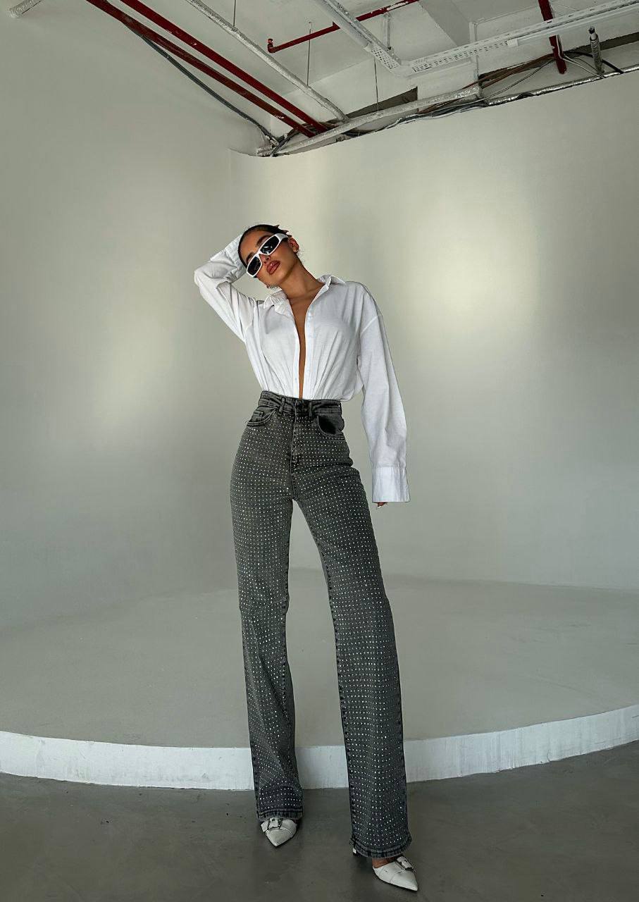 Taşlı Likralı Palazzo Pantolon