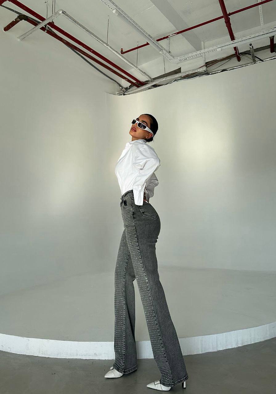 Taşlı Likralı Palazzo Pantolon