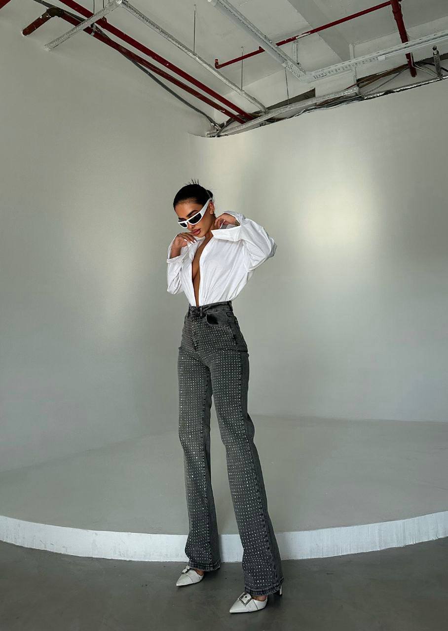 Taşlı Likralı Palazzo Pantolon