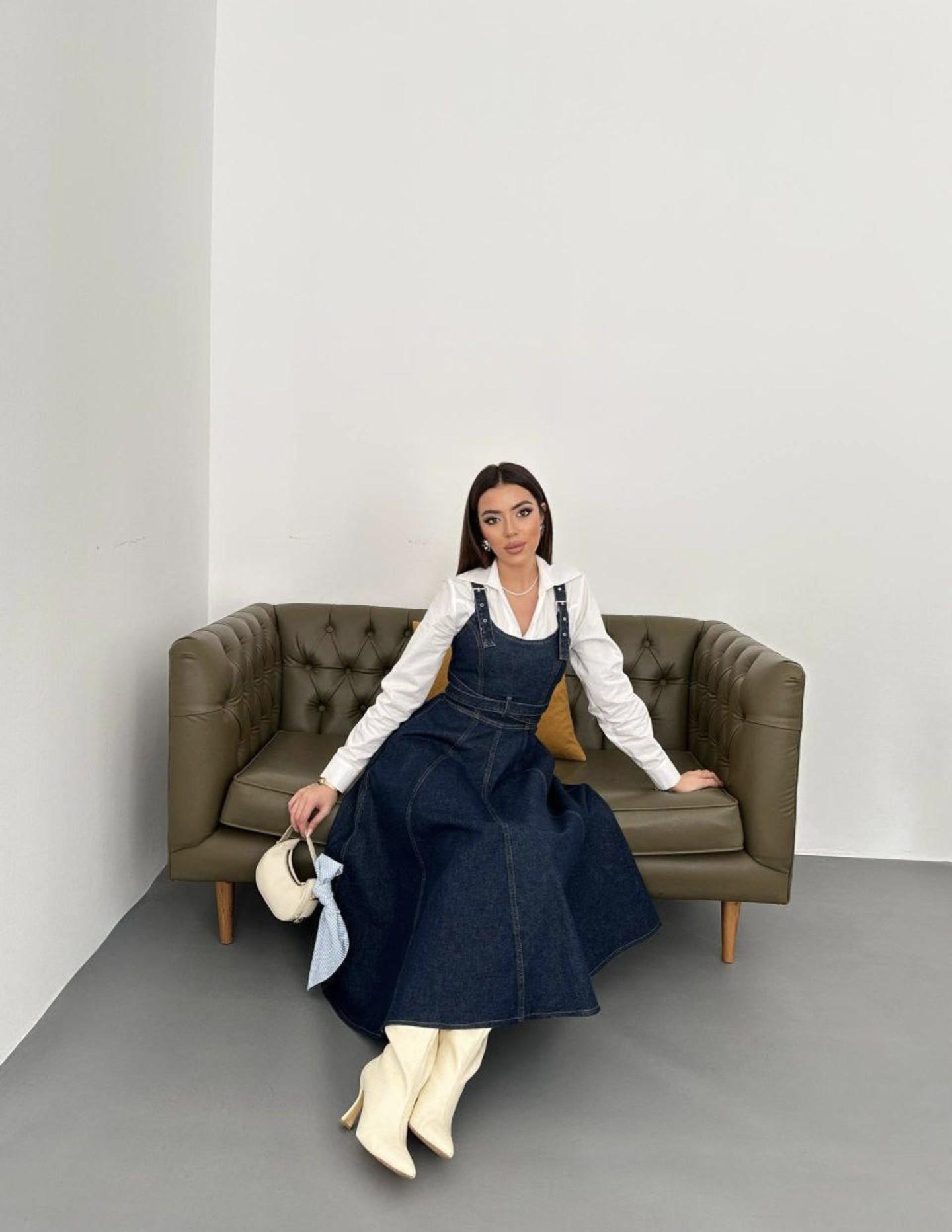 Belden Bağlamalı Denim Jile Kot Elbise 7 CİHAN