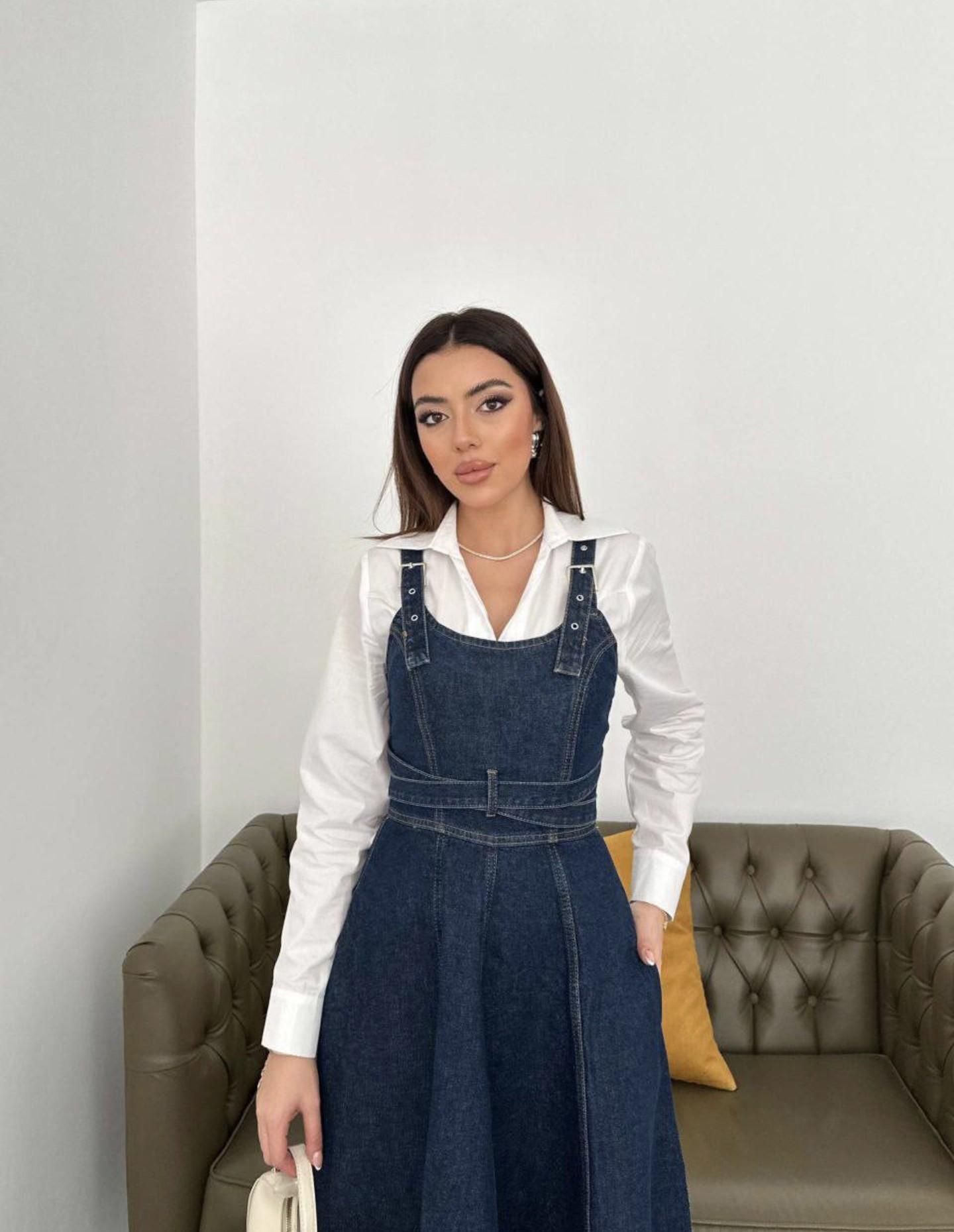 Belden Bağlamalı Denim Jile Kot Elbise 7 CİHAN