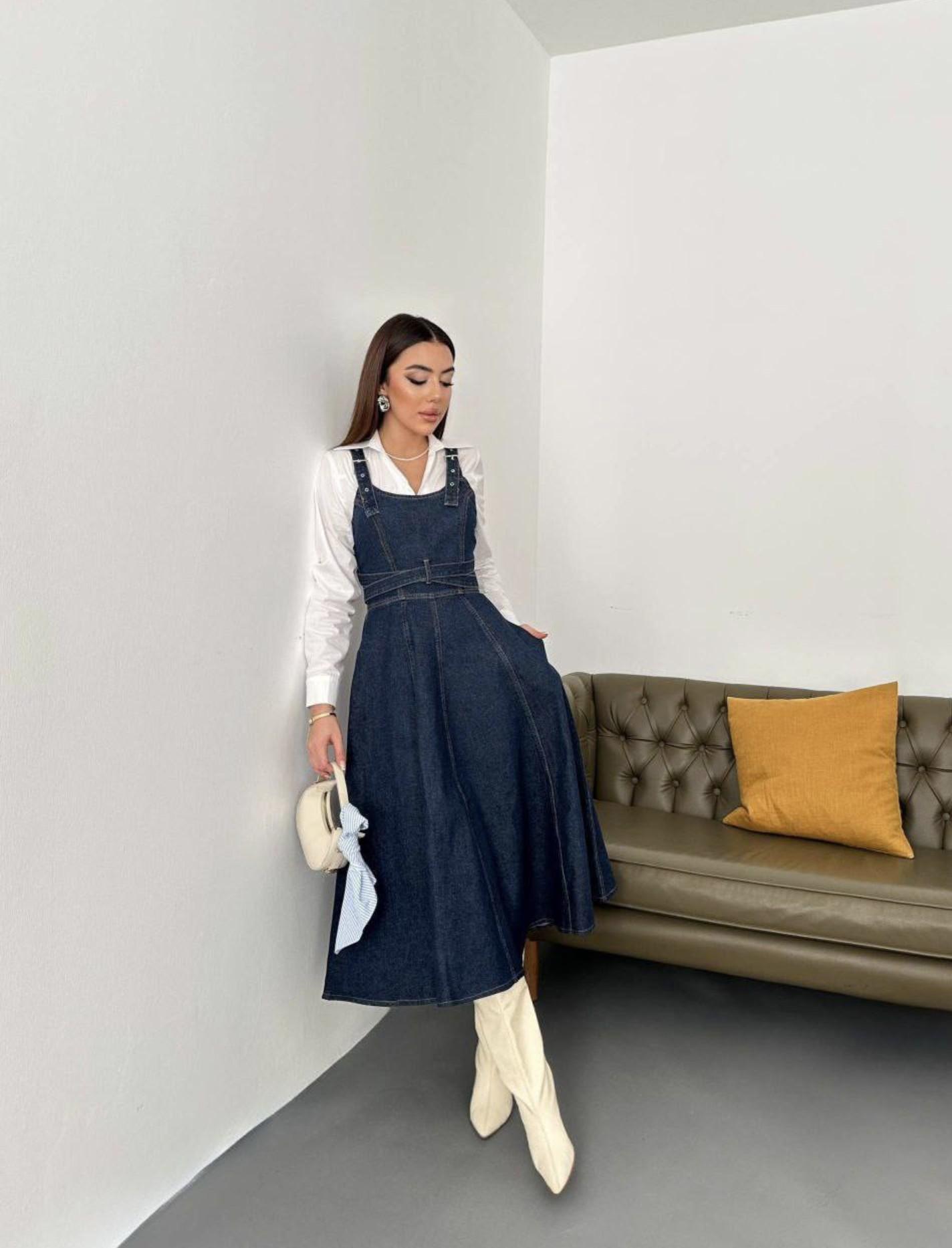 Belden Bağlamalı Denim Jile Kot Elbise 7 CİHAN